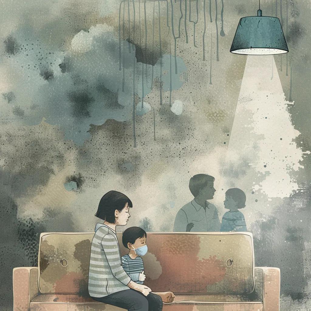 Family affected by mold exposure in their home, illustrating health risks associated with basement mold