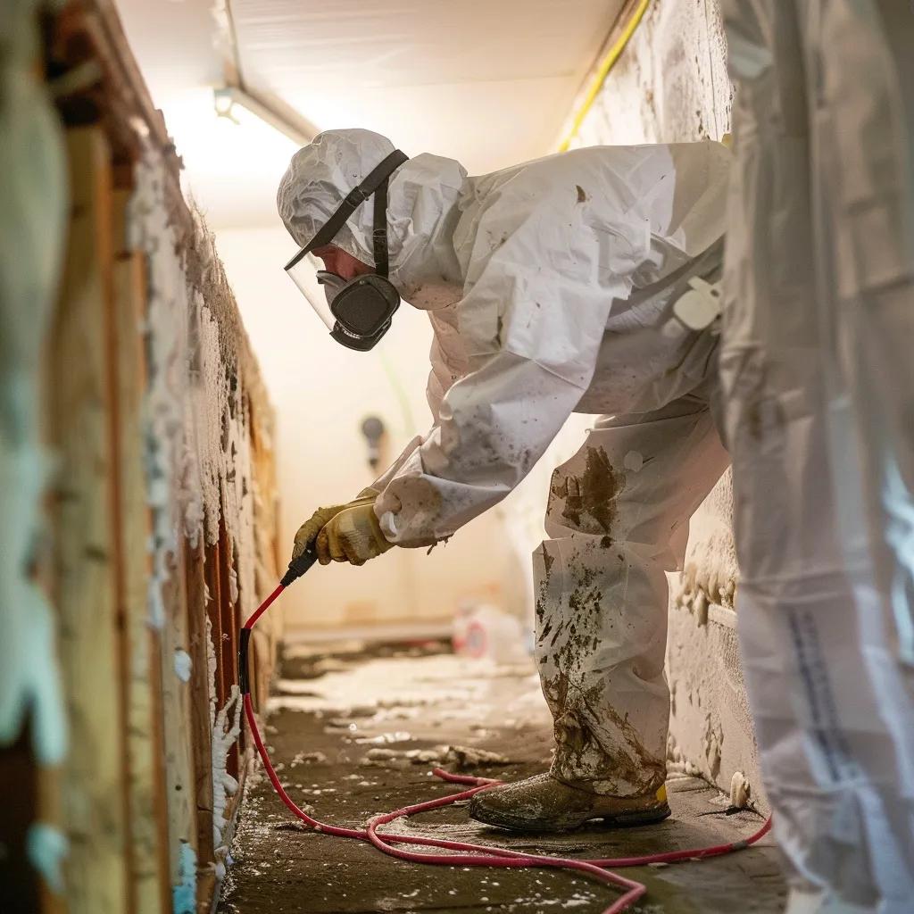 Professional mold remediation technician inspecting a basement for mold in Cherry Hill, NJ